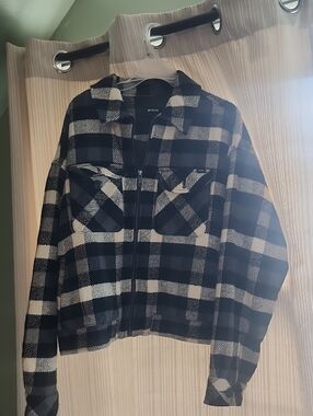 Prana Black and White Plaid Zip-Up Shacket